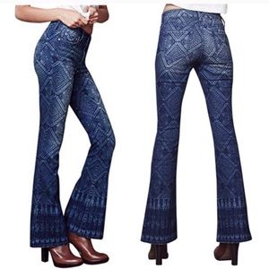Aero Tokyo Darling High Waisted Flare Diamond Patterned Jeans Blue Women’s 2
